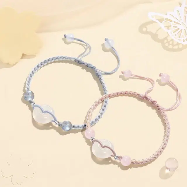 尚银福 经典时尚纳福平安扣系列 新中式复古国风简约气质高级感百搭国潮风 轻奢高级感几何圆环转运珠 织物 手绳 男女同款情侣款