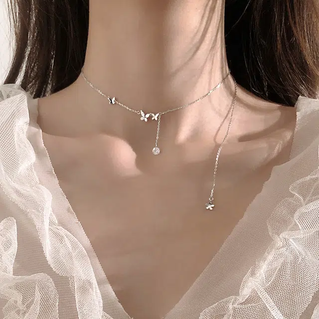 尚银福 蝴蝶流苏 森系小清新 优雅气质轻奢高级感 甜美少女心小众设计灵动闪耀 项链 女款