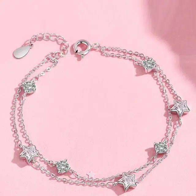 尚银福 星光点点  双层星星璀璨闪耀叠戴 精致高级感五角星锆石小众设计闺蜜款 合金 手链 女款