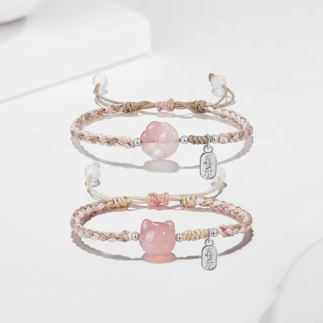 尚银福 猫咪猫爪系列 国潮新中式时尚优雅气质轻奢高级感 萌趣可爱少女心平安喜乐福牌编织绳手饰 织物 手绳 男女同款情侣款