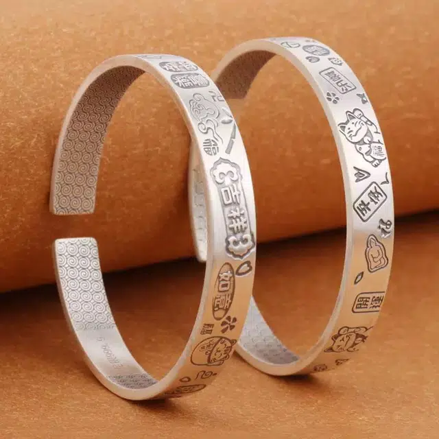 尚银福 平安喜乐猫咪 国潮复古新中式平安转运简约精致优雅气质创意设计可调节 好运 合金 手镯 女款