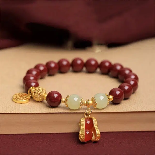 尚银福 好事花生 轻奢国潮复古转运珠纳福百搭高级感手饰 小众文艺民族风 好运 再造辰砂朱砂 手串 女款