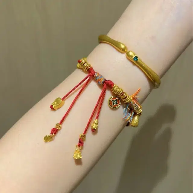 尚银福 铜钱盘缠 国潮新中式时尚气质复古轻奢高级感 古典大气小众创意设计八方来财拼接手饰 合金 手链 女款