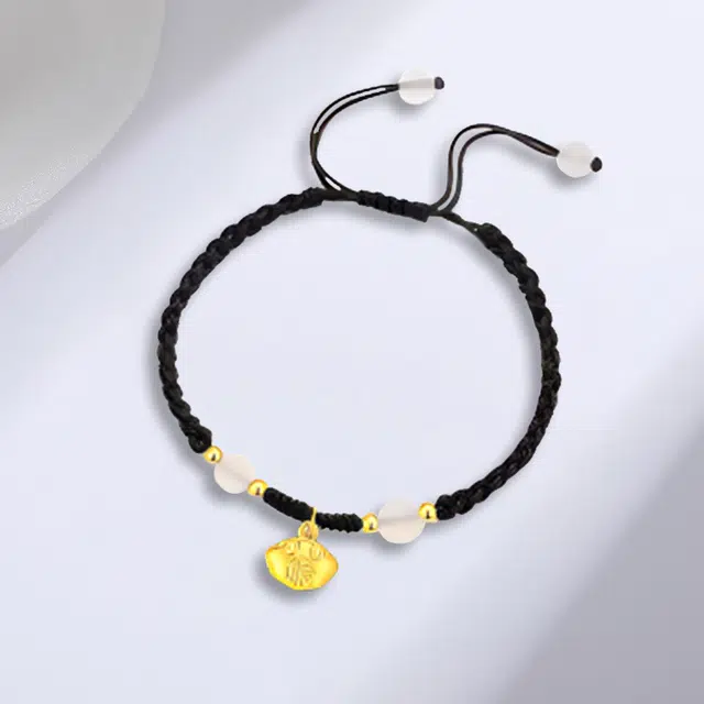 尚银福 福字长命锁 新中式小众设计感 国潮复古民族风祥云如意福字长命锁编织绳 织物 手链 男女同款情侣款