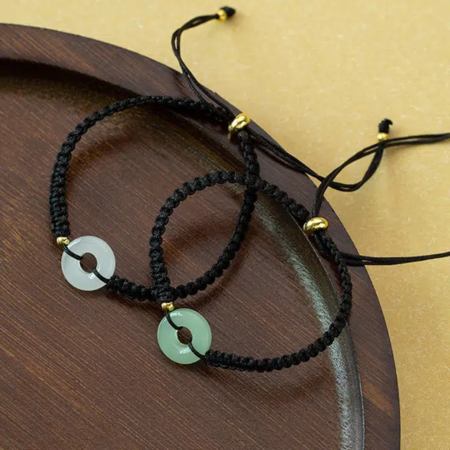 尚银福 平安扣 国潮复古新中式小众设计高级感 镂空招财纳福平安扣转运珠可调节编织绳 琉璃 玉石手链 男女同款情侣款