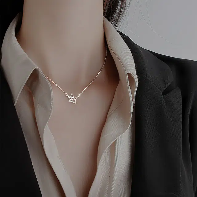 尚银福 千纸鹤气质精致轻奢高级感颈链饰品 甜美少女心小众设计锁骨链 合金 项链 女款