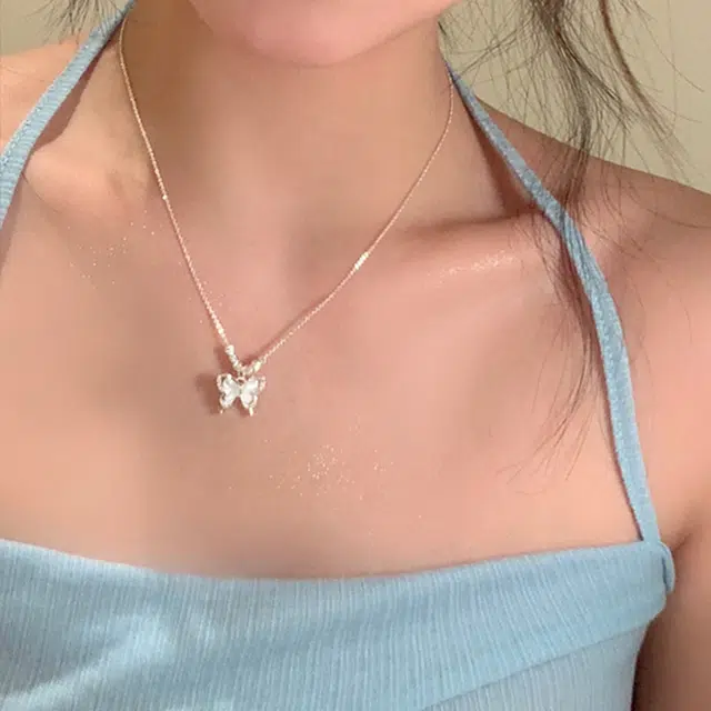 尚银福 梦幻蝴蝶系列 日韩甜美少女优雅气质叠戴 小众设计创意花卉森系套装系列精致轻奢高级感 好运 合金 项链 女款