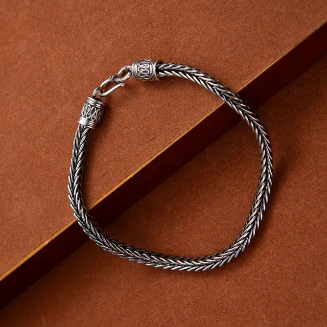 尚银福 平安纹编织狐尾 肖邦新中式国潮简约复古麻绳小众创意设计时尚百搭手饰 好运 合金 手链 女款