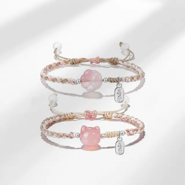 尚银福 猫咪猫爪系列 国潮新中式时尚优雅气质轻奢高级感 萌趣可爱少女心平安喜乐福牌编织绳手饰 织物 手绳 男女同款情侣款