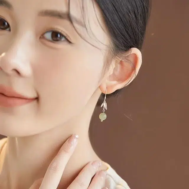尚银福 竹叶青 森系小清新时尚优雅气质轻奢高级感 国潮新中式小众创意设计节节高升流苏耳饰 合金 耳环 女款