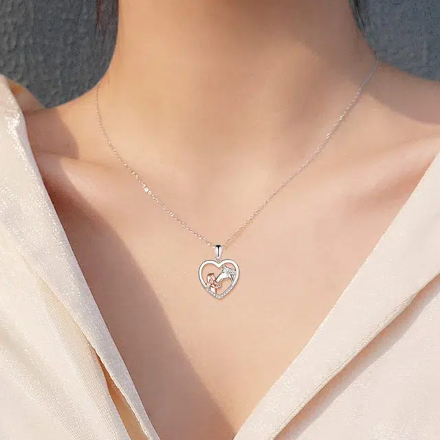 尚银福 爱心少女和马 简约高级锁骨链 个性时尚 项链 女款