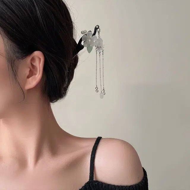 尚银福 浪漫甜美樱花流苏 新中式古典国风发钗 森系小清新复古国潮简约日常百搭气质优雅汉服旗袍花朵发饰 合金 发簪 女款