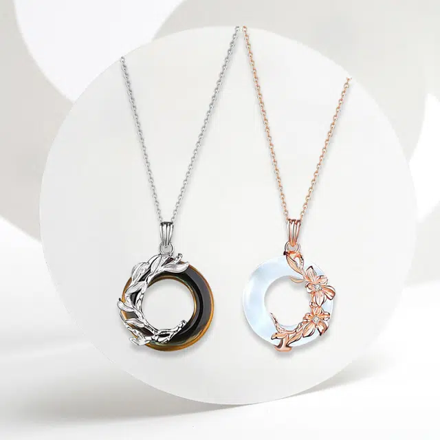 尚银福 三生三世 新中式国风三生三世桃花平安扣吊坠 优雅古风锁骨链桃花十里告白配饰森系 合金 项链 女款