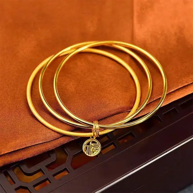 尚银福 三生三世福牌 国潮复古简约轻奢中国风优雅气质经典大气两光一砂素圈三环镂空福字吊牌 合金 手镯 女款