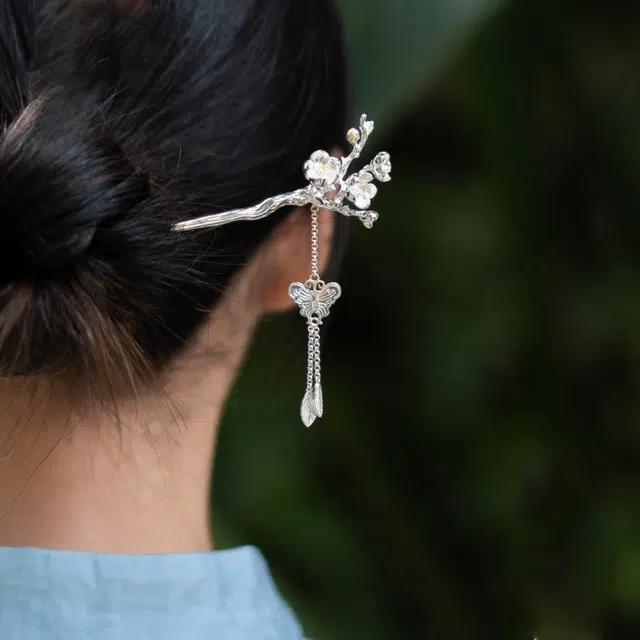 尚银福 十二花神 森系小清新复古国潮古风新中式旗袍汉服发钗民族风蝴蝶流苏盘发头饰 合金 发簪 女款