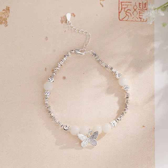 尚银福 在逃公主蝴蝶系列 国潮新中式时尚优雅气质轻奢高级感 森系小清新小众创意设计串珠百搭 菩提子/菩提籽 项链 女款