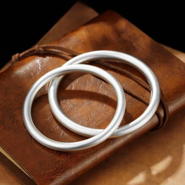 尚银福 古法素圈 冷淡风复古新中式简约小众高级感 闭口磨砂日常 合金 手镯 女款