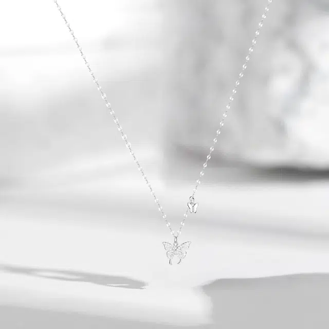 尚银福 星光蝴蝶 森系小清新时尚优雅气质轻奢高级感 冷淡风简约小众设计两只蝴蝶锁骨链 合金 项链 女款