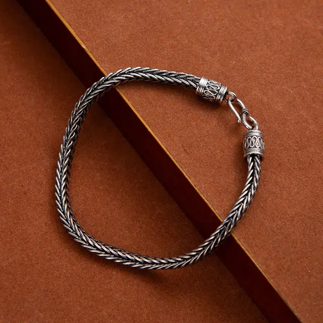 尚银福 平安纹编织狐尾 肖邦新中式国潮简约复古麻绳小众创意设计时尚百搭手饰 好运 合金 手链 女款
