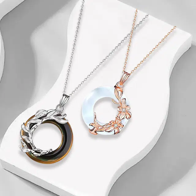 尚银福 三生三世 新中式国风三生三世桃花平安扣吊坠 优雅古风锁骨链桃花十里告白配饰森系 合金 项链 女款