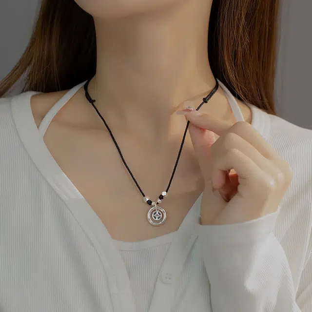 尚银福 平安扣铜钱 轻奢小众高级感 新中式复古国潮镂空平安环铜钱 钱币平安扣 合金 项链 女款