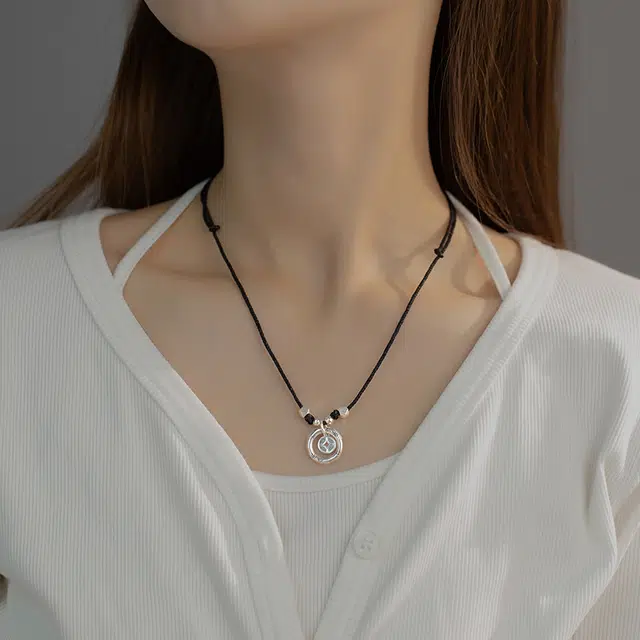 尚银福 平安扣铜钱 轻奢小众高级感 新中式复古国潮镂空平安环铜钱 钱币平安扣 合金 项链 女款