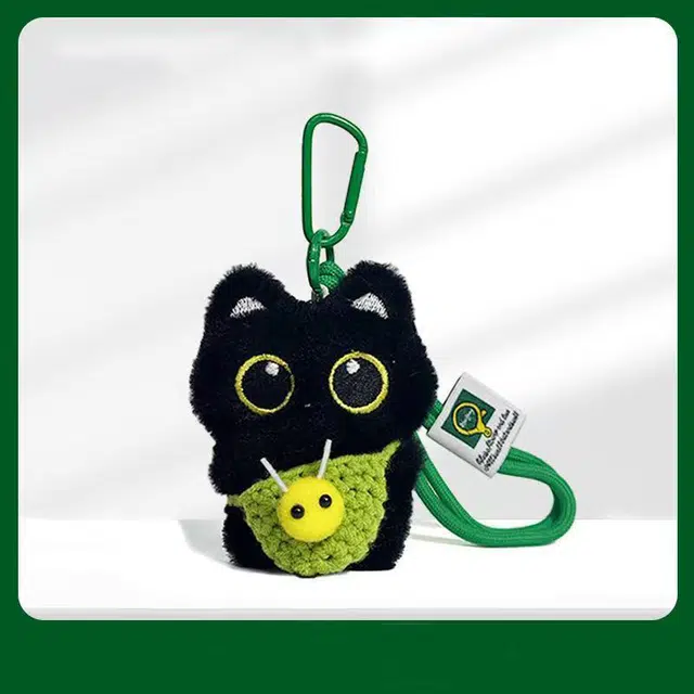 尚银福 甜美卡通呆萌小黑猫蜜蜂 潮流可爱萌趣俏皮动物猫包包书包挂饰 陪伴安抚治愈系创意玩偶公仔个性百搭 毛绒 挂件 男女同款情侣款