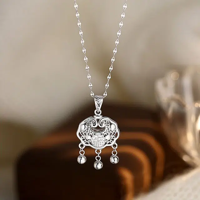 尚银福 铃铛平安锁 长命锁岁岁平安复古国风轻奢传统国潮高级感百搭 合金 项链 女款