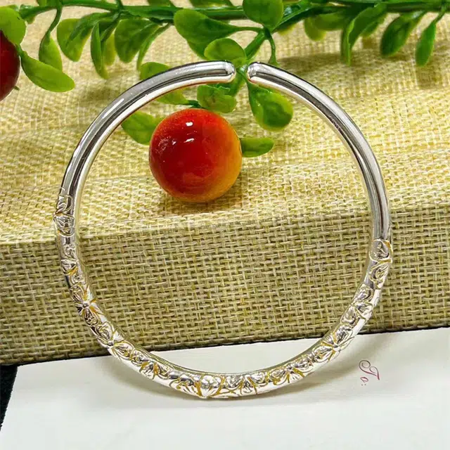 尚银福 幸运紫藤花 古法描金繁花似锦萦绕新中式鎏金花朵复古国风樱花 文艺温柔轻奢精致气质开口可调节 好运 合金 手镯 女款