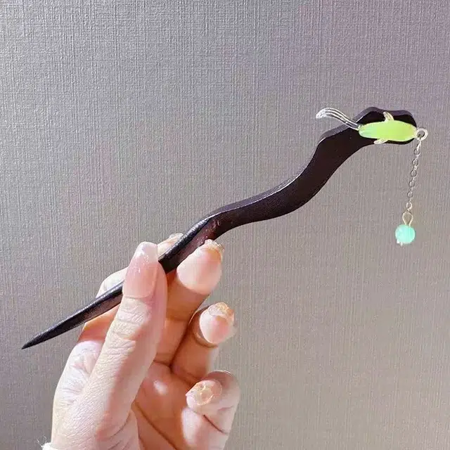 尚银福 如鱼得水民族风 精致小巧仙气温柔新中式复古国风小众创意设计发钗盘发 汉服旗袍百搭锦鲤流苏发饰 木头 发簪 女款