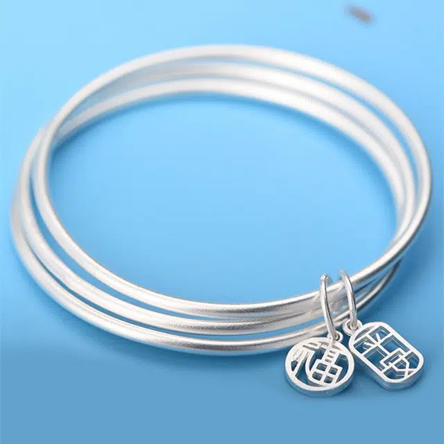 尚银福 三生三世平安福 浪漫精致轻奢高级小众设计实心镯子闭口通勤百搭 好运 合金 手镯 女款