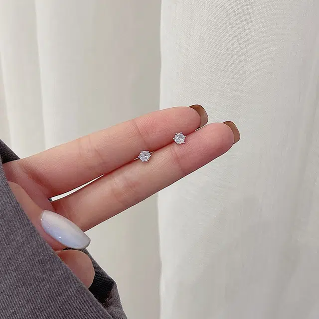 尚银福 闪耀圆钻 精致小巧森系小清新时尚优雅气质百搭耳饰 合金 耳钉 女款