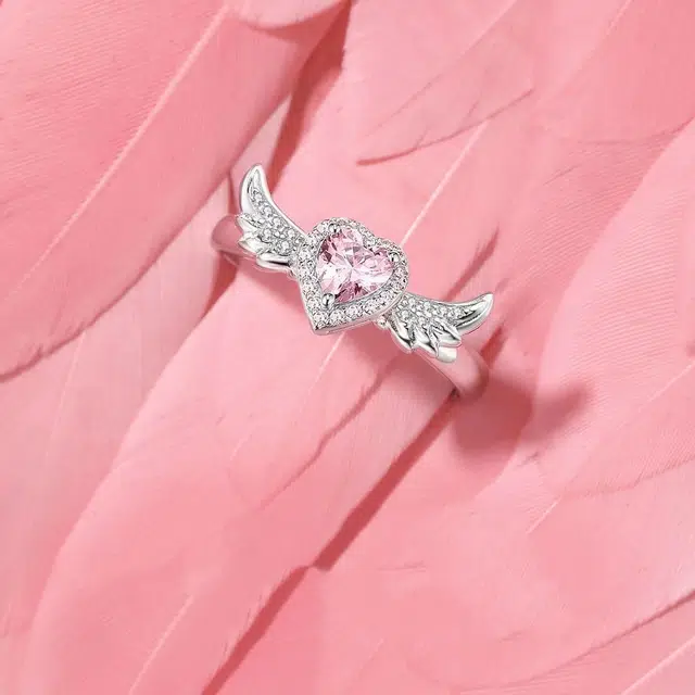 尚银福 甜心天使 轻奢小众高级感 精致甜美浪漫闪耀爱心羽翼开口可调节指环 合金 戒指 男女同款情侣款