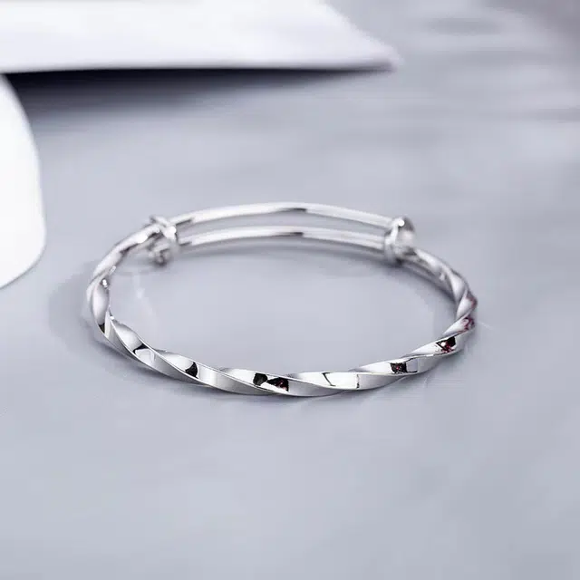 尚银福 莫比乌斯 大气优雅精致浪漫缠绕无限爱意循环轨迹小众设计感轻奢实心光面素圈推拉式调节 合金 手镯 男女同款情侣款