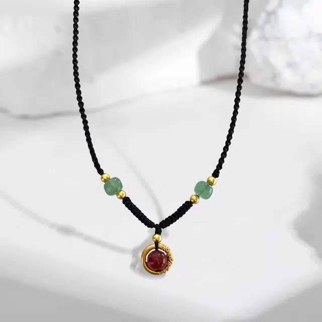 尚银福 转运平安扣 新中式复古民族风国潮时尚简约个性创意白底设计 精致优雅气质轻奢高级 织物 项链 女款