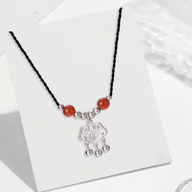 尚银福 祥云平安锁 新中式复古国潮民族风时尚个性轻奢高级感 新年本命年招财纳福 合金 项链 女款