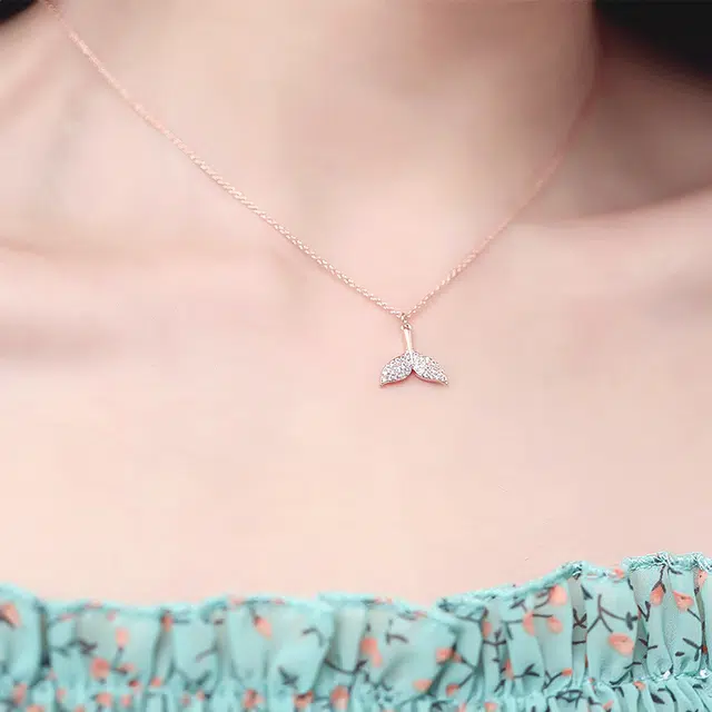 尚银福 美人鱼尾 森系小清新 优雅气质精致轻奢高级感 甜美少女心 小众设计人鱼 项链 女款