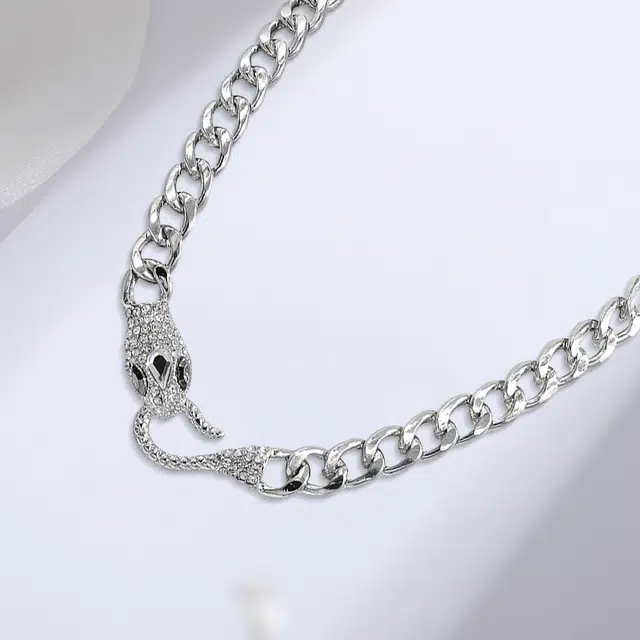 尚银福 古巴灵蛇 时尚简约个性潮流街头嘻哈小众百搭设计 精致轻奢高级感 美式甜酷高街  合金 项链 女款