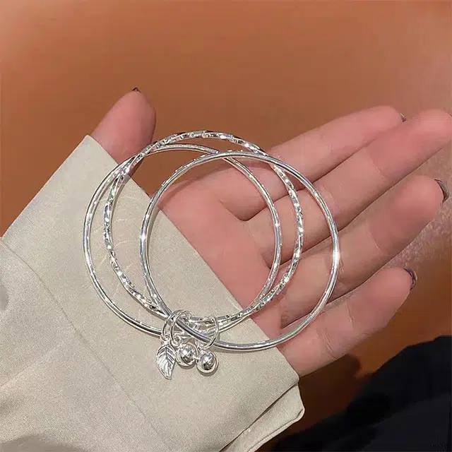 尚银福 三环铃铛枫叶 三生三世国潮新中式复古时尚优雅气质轻奢高级感莫比乌斯三环小众设计年轻款福袋铃铛 合金 手镯 女款