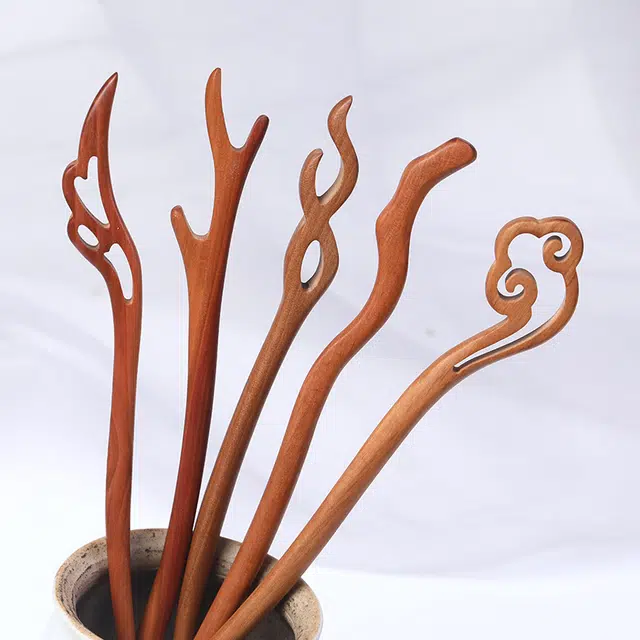 尚银福 木质古风套装 新中式复古国风高级感小清新国潮风 森系精致小巧百搭盘发汉服小众个性设计发饰 桃木 发簪 女款