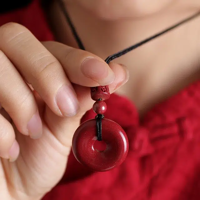 尚银福 如意平安扣 轻奢小众复古国潮民族风平安转运创意设计手工编绳吊坠锁骨链 再造辰砂朱砂 项链 男女同款情侣款