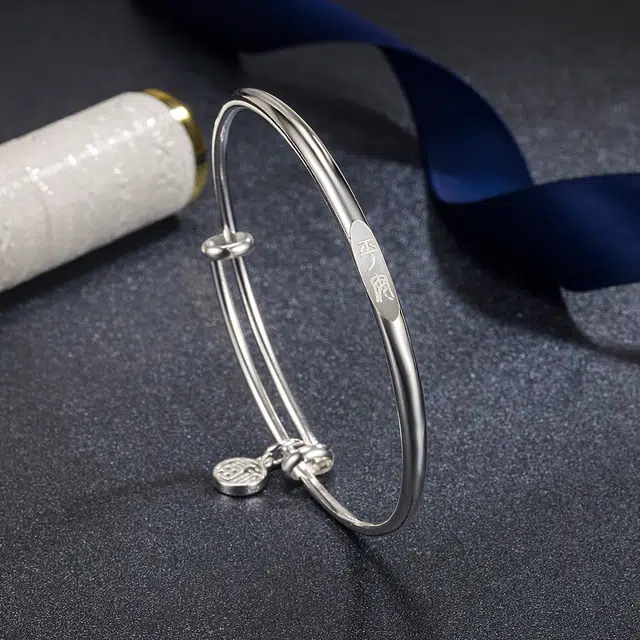 尚银福 平安福牌 冷淡风小众高级感 新中式复古简约大方平安喜乐镂空福牌推拉调节手饰 合金 手镯 女款