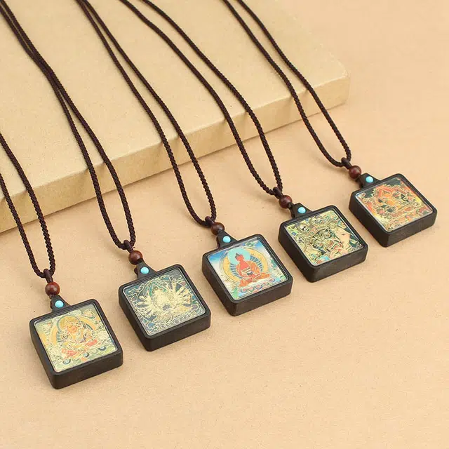 尚银福 好运扎基拉姆唐卡 新中式国风复古百搭简约无事牌 诸事顺利 平安喜乐轻奢小众设计精致气质高级感 黑檀 项链 男女同款情侣款