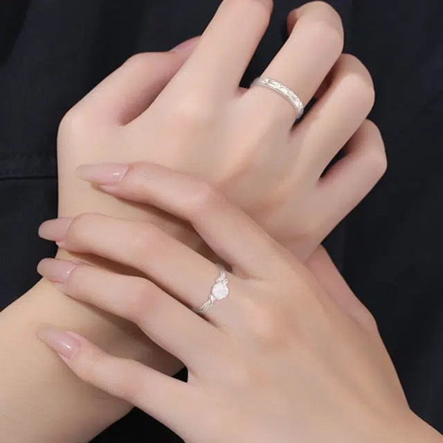 尚银福 森系小清新雪山玫瑰系列 轻奢精致浪漫甜美高级感创意小众设计 气质优雅日常百搭花卉对戒可调节 合金 戒指 男女同款情侣款