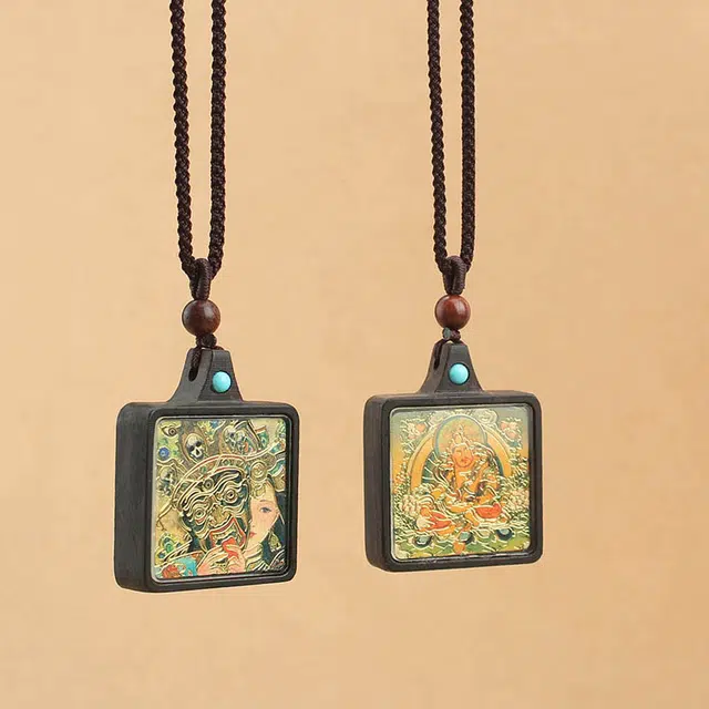 尚银福 好运扎基拉姆唐卡 新中式国风复古百搭简约无事牌 诸事顺利 平安喜乐轻奢小众设计精致气质高级感 黑檀 项链 男女同款情侣款