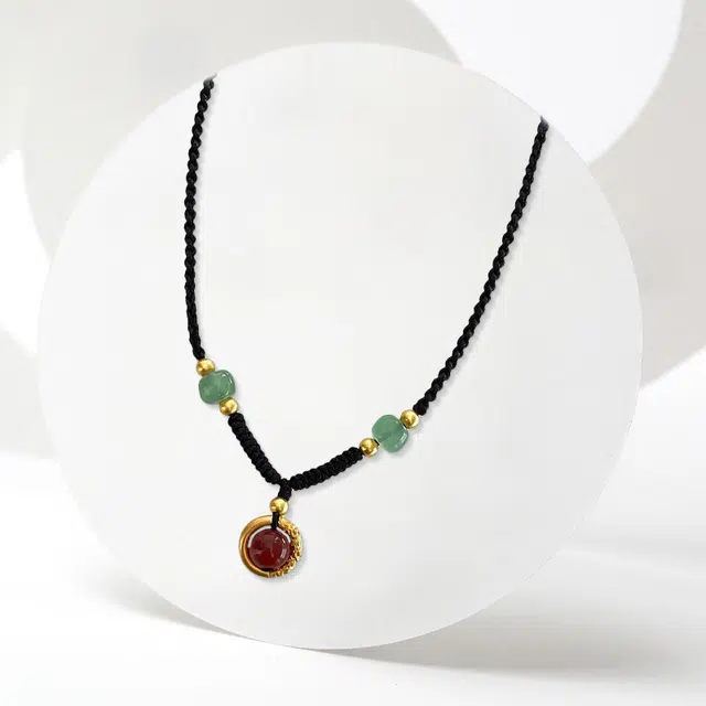 尚银福 转运平安扣 新中式复古民族风国潮时尚简约个性创意白底设计 精致优雅气质轻奢高级 织物 项链 女款