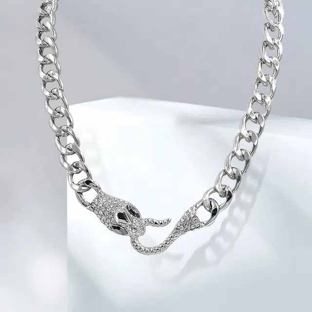 尚银福 古巴灵蛇 时尚简约个性潮流街头嘻哈小众百搭设计 精致轻奢高级感 美式甜酷高街  合金 项链 女款