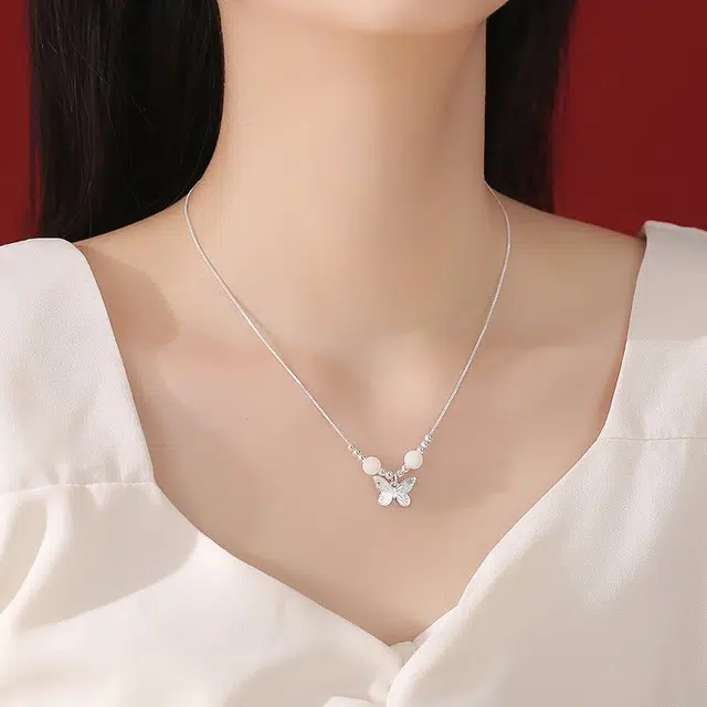 尚银福 偏偏蝶舞系列 国潮新中式时尚气质复古轻奢高级感 森系小清新蝴蝶长命锁串珠编绳手绳 菩提子/菩提籽 项链 女款