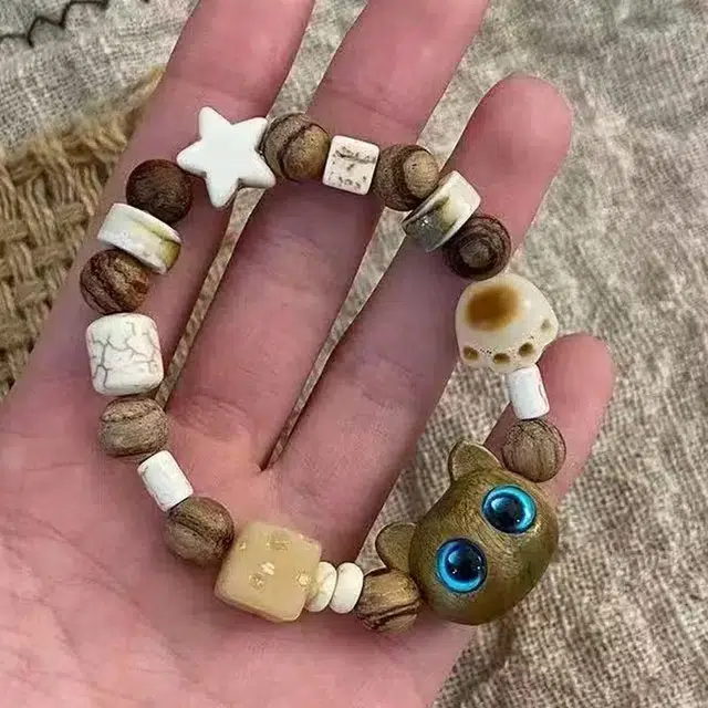 尚银福 可爱萌趣猫咪 潮酷森系小清新时尚可爱甜美少女心 小动物公主风轻奢高级感精致气质优雅个性百搭手饰 树脂 手串 男女同款情侣款