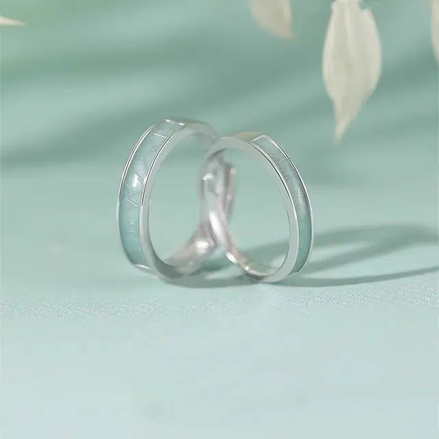 尚银福 青花瓷 国潮新中式气质精致轻奢高级感 小众设计珐琅开口可调节 合金 戒指 男女同款情侣款